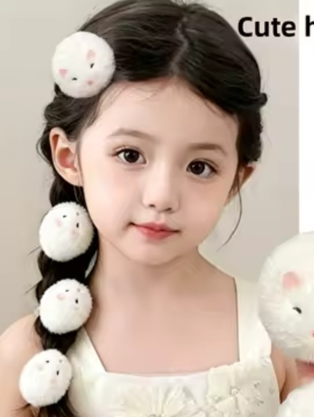 Fluffy White Hamster Hair Clips for Unisex - Cute Pom Pom Accessory